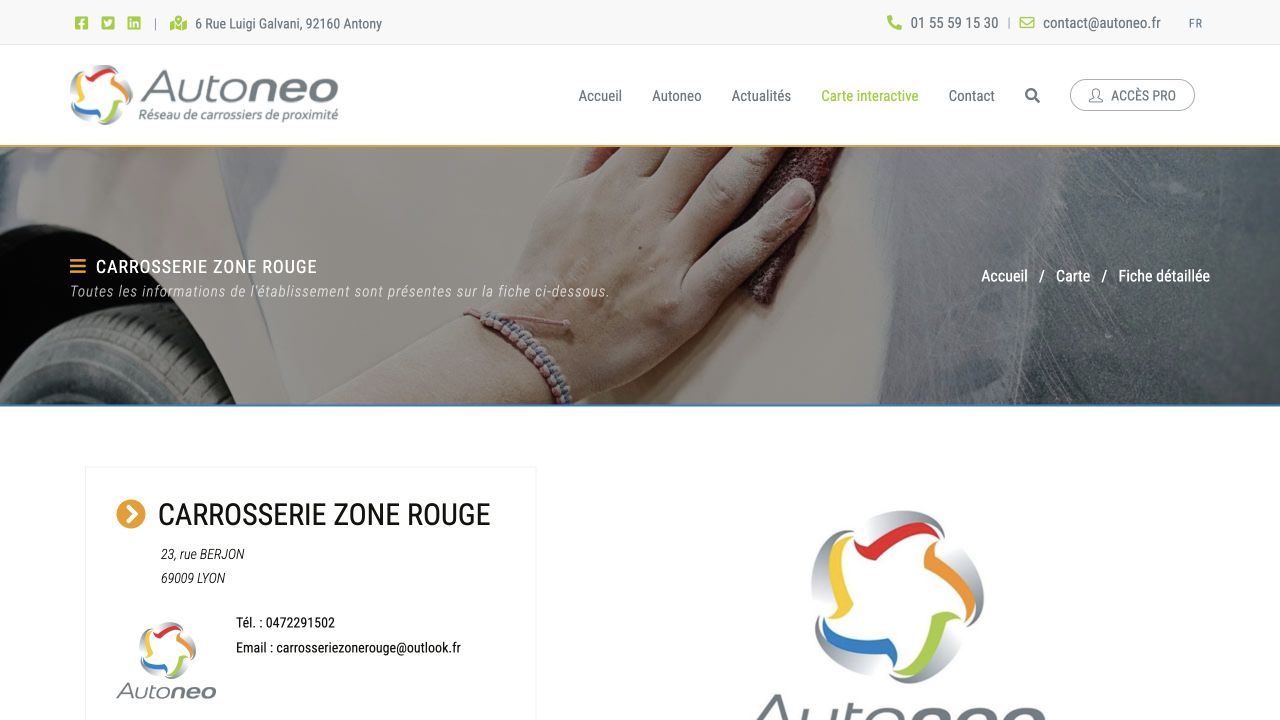 Capture du site de Carrosserie Zone Rouge