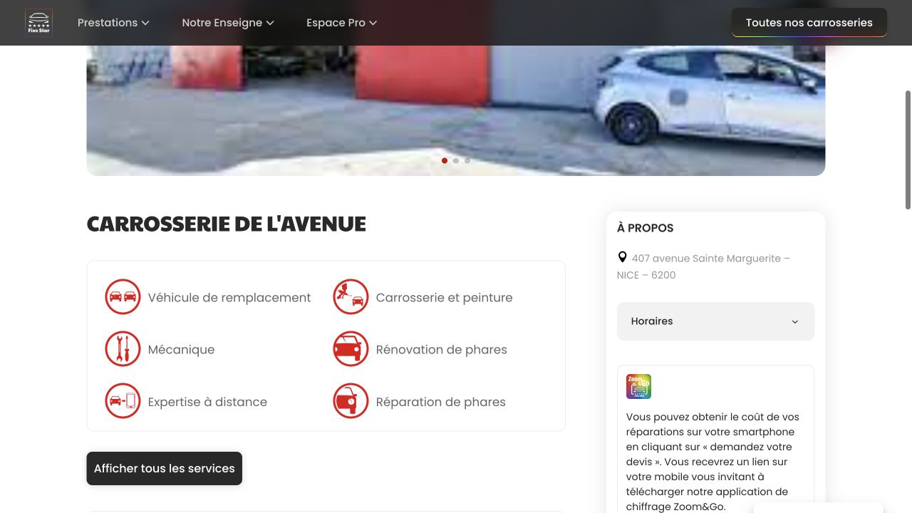 Capture du site de Carrosserie de l’Avenue