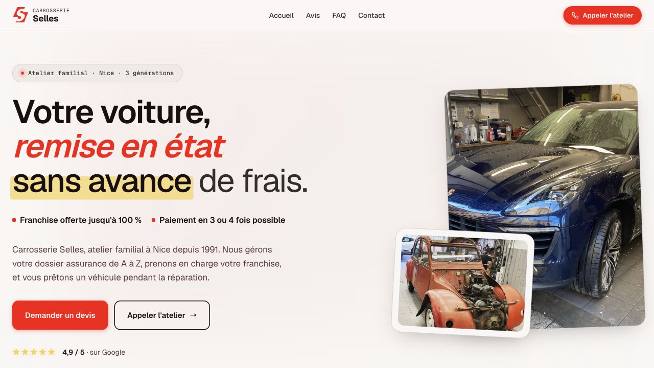 Capture du site de Carrosserie Selles